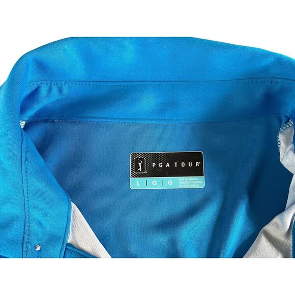 PGA Tour Golf  Men's Large Blue Polo Shirt Striped Performance Moisture Wicking - Picture 3 of 9